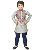 Printed Dupion Silk Kurta and Pajama Set for Boys 