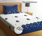 Cotton Feel Fitted (Elastic) Single bedsheet White Moon Star Print