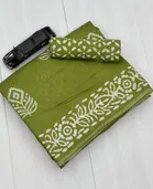 Chanderi Cotton Printed Saree for Women (Green, 6.3 m)