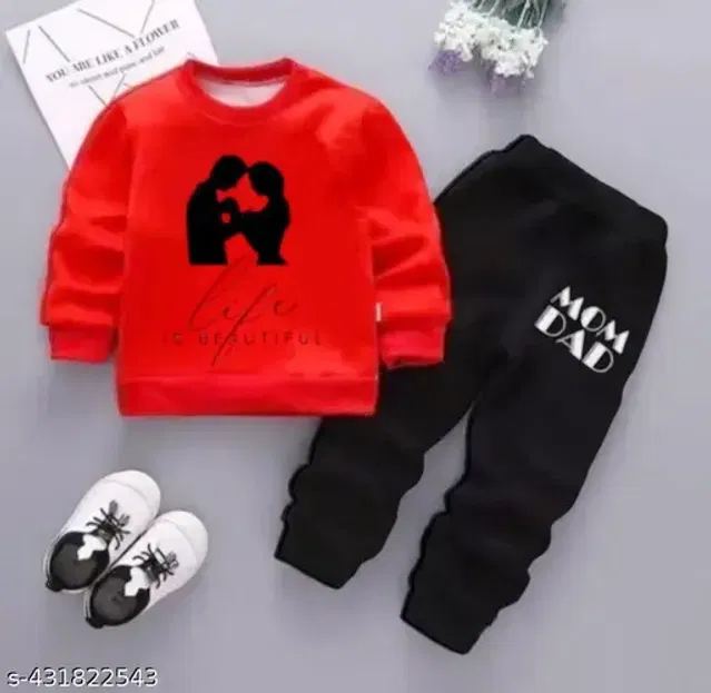Cotton Printed Clothing Set for Boys (Red & Black, 6-12 Months)