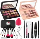 Combo of 2 Pcs Eyeshadow Palettes, 7 Pcs Makeup Brushes, Blender, Kajal, 36H Waterproof Eyeliner, Eyelash Curler & 3-in-1 Mascara-Kajal-Eyeliner (Multicolor, Set of 7)