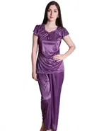 Comfortable Satin Nightsuits for Women, Purple 