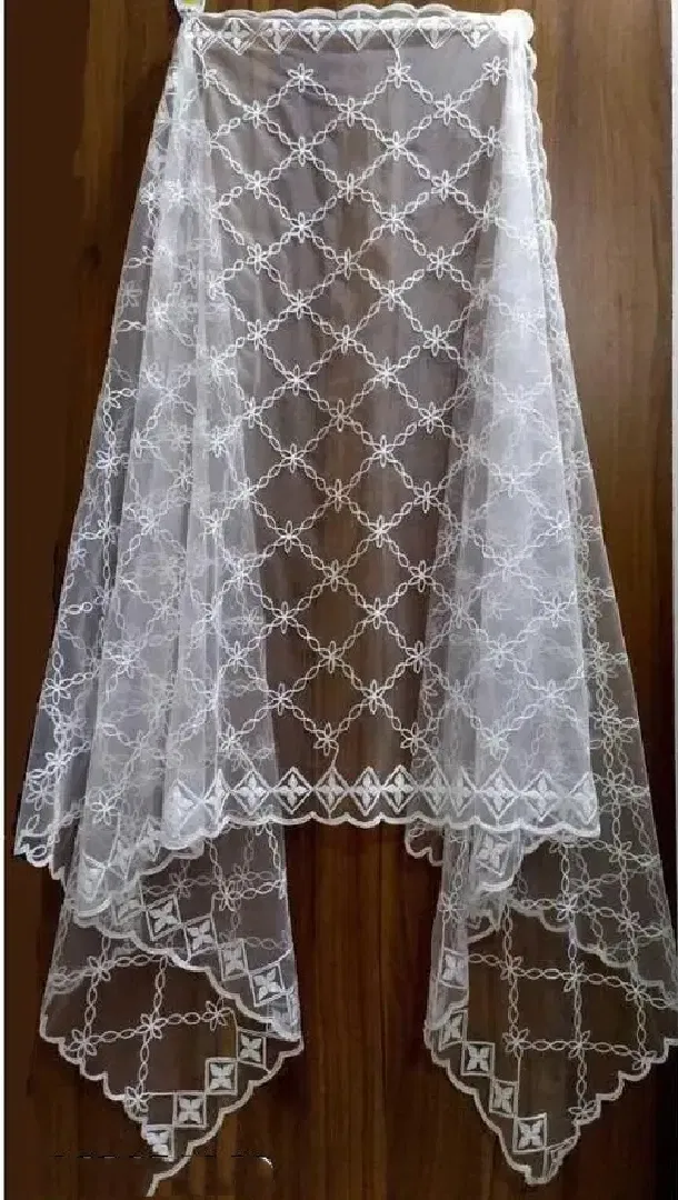 Net Embroidered Dupatta for Women (White)