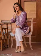 Rayon Kurti with 3/4 Sleeves & Neck Embroidery for Women 