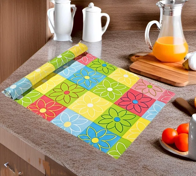 PVC Printed Shelf Mat Roll (Multicolor, 5 m)