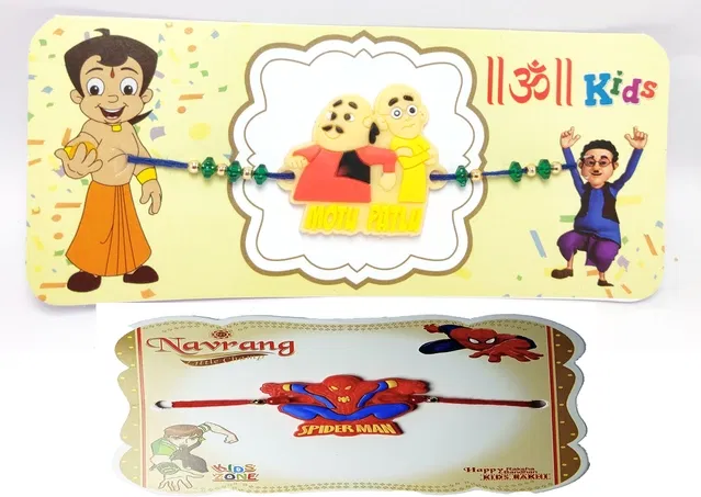 Kids Motu Patlu and Spider Kids PVC Rakhi, Pack of 2 (Multicolor, Free)