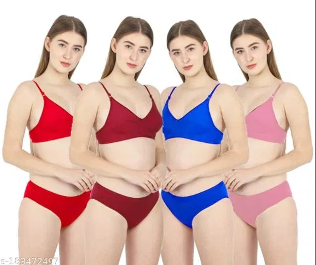 Cotton Blend Solid Lingerie Set for Women (Multicolor, 34B) (Pack of 4)