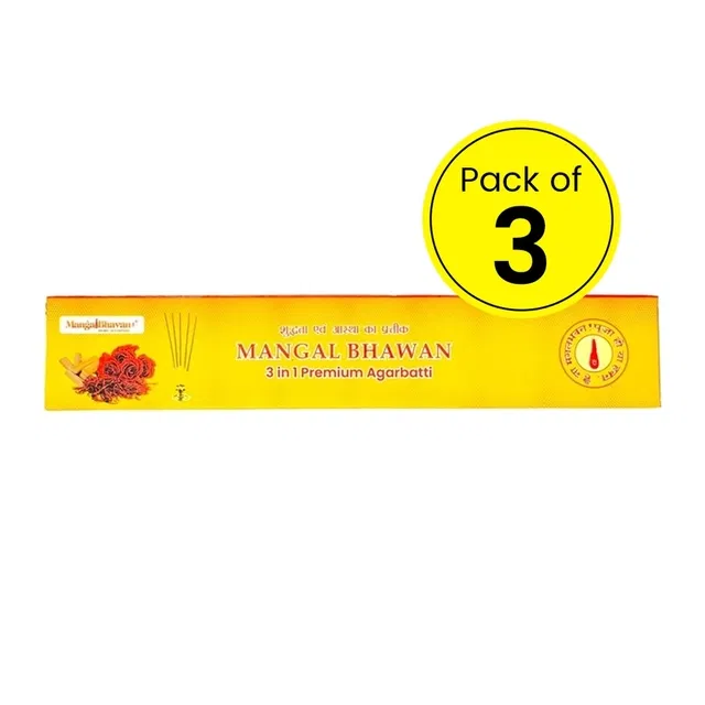 मंगल भवन प्रीमियम अगरबत्ती 3 इन 1 (20 स्टिक्स) - (पैक ऑफ़ 3)