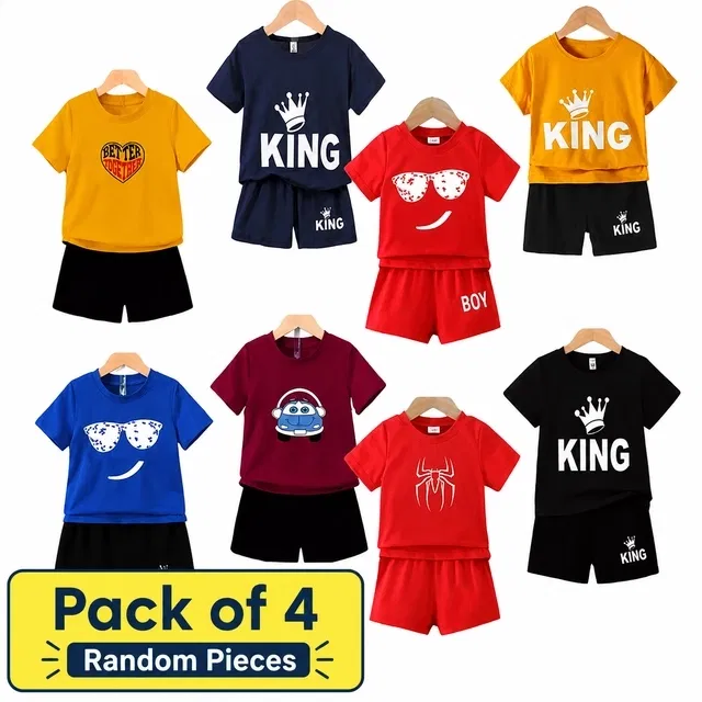 Cotton Blend Printed Clothing Set for Boys, Multicolour, Pack Of 5 (4-5 Years)