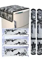 Knit Printed Fridge 3 Pcs Mat with 2 Pcs Handle & Top Cover 