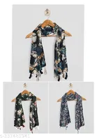 Poly Chiffon Printed Scarves for Women, Multicolor, Pack of 3