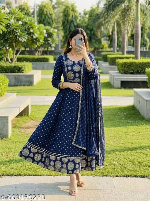 Solid Angrakha Kurta Set for Women (Blue, M)
