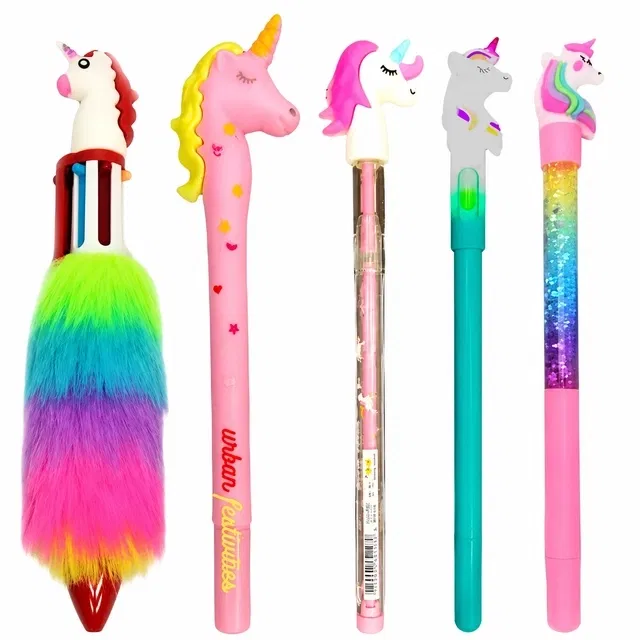 5 Pcs Unicorn Pen Pencils With Fur Pen 6In1 Pencil (Multicolor)