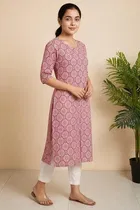Cotton Blend Printed Kurti for Women, Pink 