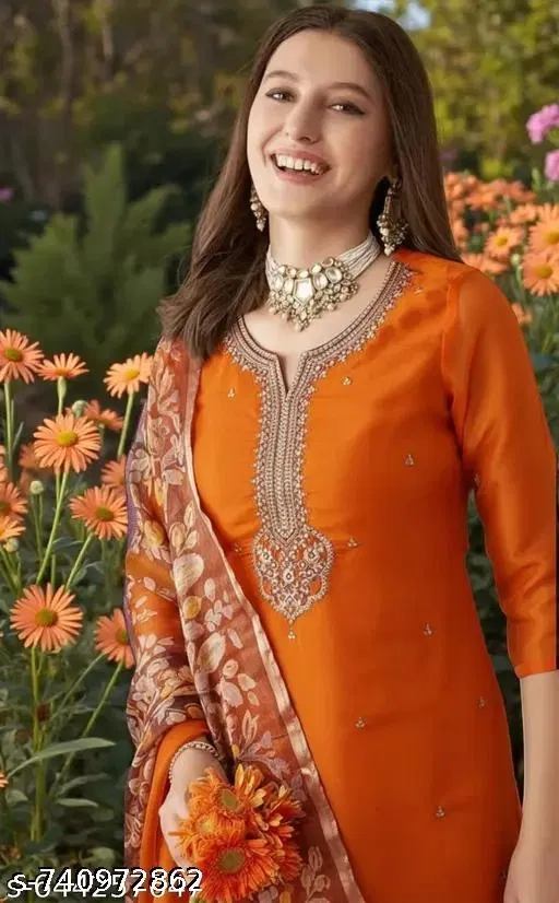 Embellished Cotton Kurta Set for Women (Brown, XXS)