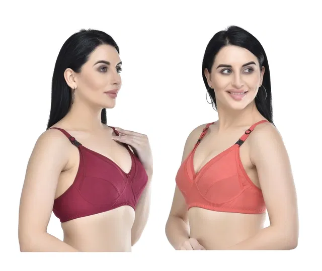 Cotton Blend Solid Non Padded Feeding Bras for Women (Multicolor, 3XL) (Pack of 2)