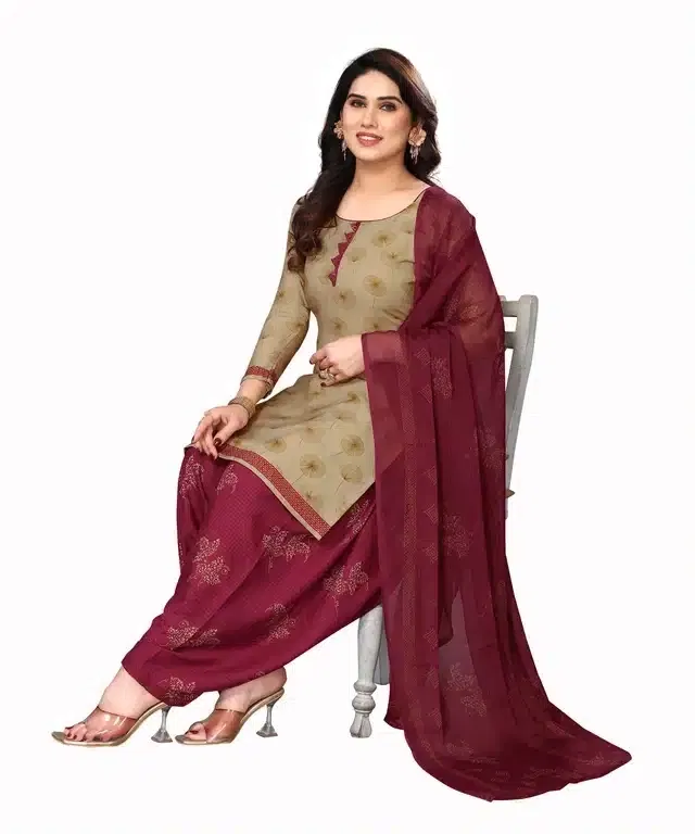 Crepe Unstitched Dress Material for Women (Beige)