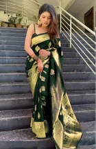 Silk Woven Design Saree for Women, Bottle Green 
