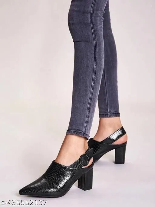 Shoetopia Solid Block Heels for Kids (Black, 14-15 Years)