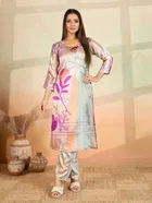 Cotton Blend Printed Kurti With Pant & Dupatta for Women, Multicolor 