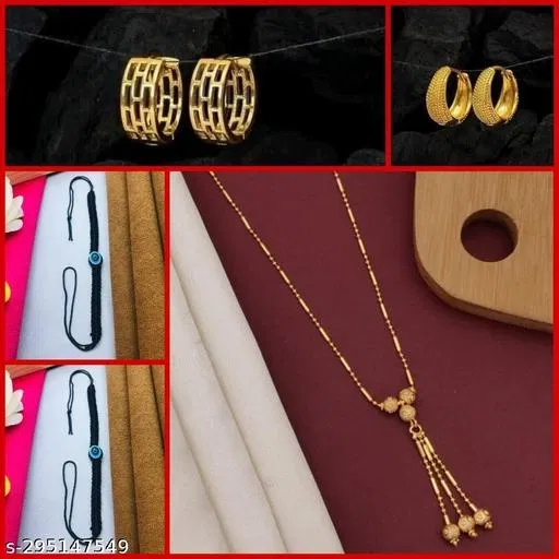 Combo of Alloy Pendant with 2 Pair Earrings & 2 Pcs Thread Bracelets for Women (Multicolor, Set of 5)
