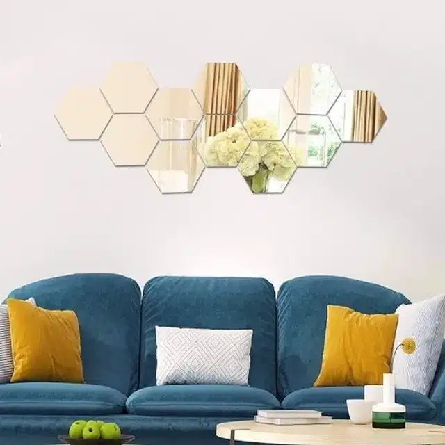 Acrylic Hexagon Shaped Wall Mirror Stickers (Silver, Pack of 12)