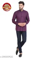 Cotton Blend Solid Short Kurta for Men 