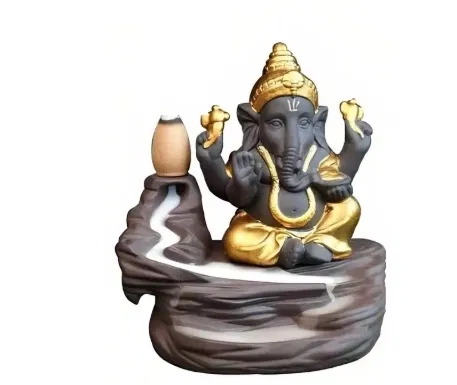 Ganeshji Smoke Fountain Backflow Incense Cone Holder with 51 Pcs Cones (Gold & Brown, Set of 1)