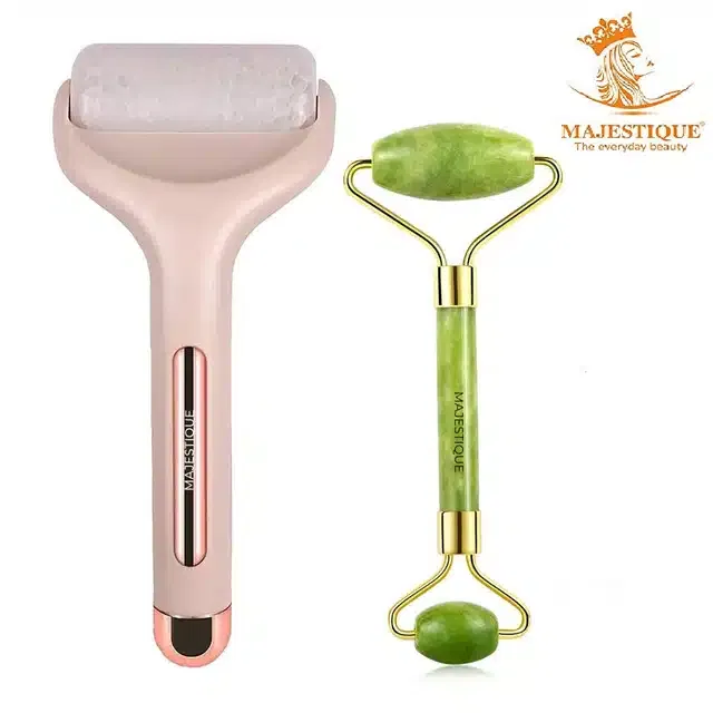 Majestique Facial Tools Jade Roller with Ice Roller for Face and Gua Sha Set Facial Skin Roller (Combo of 2) (B-32)