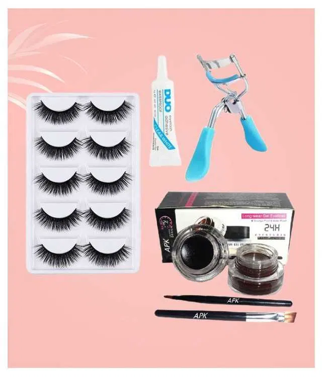 Lenon Beauty Gel Eyeliner False Eyelash Eyelash Glue & Eyelash Curler (Pack of 8) (S-124)