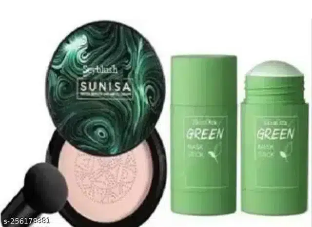 Sunisa Mousse Foundation with Green Mask Stick (Natural, Set of 2)