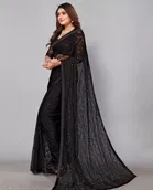 Net Solid Saree for Women 
