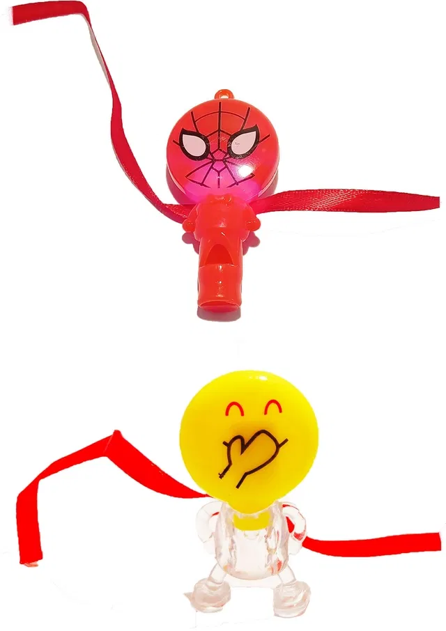 Plastic Spider & Smiley Light & Whistle Rakhi for Kids (Multicolor, Pack of 2)