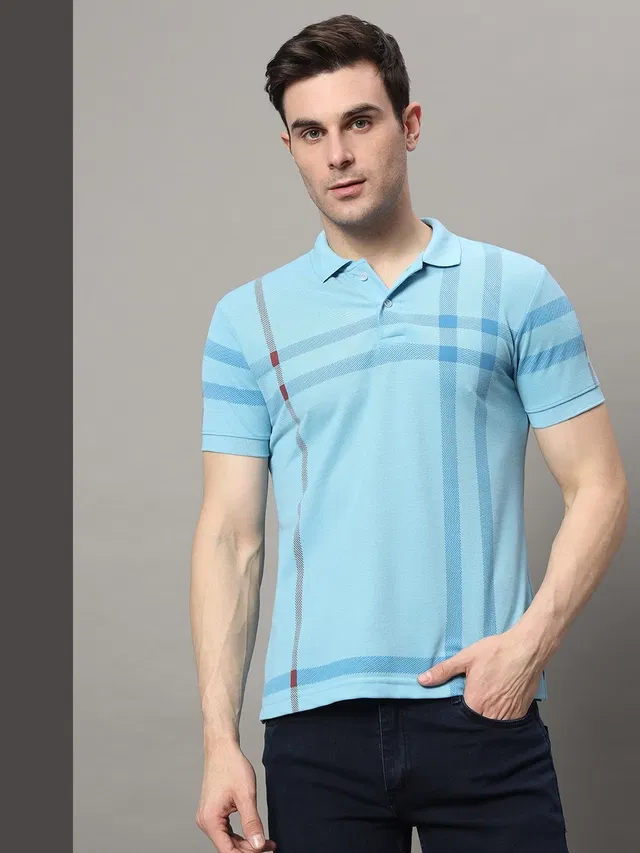 Polo Printed Short Sleeves T-shirt for Men (Sky, XL)
