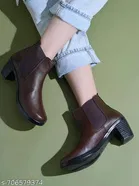 Shoetopia Synthetic Block Heeled Boots Brown IND-4