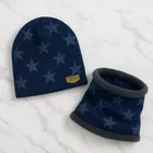 Woolen Printed Cap with Neck Warmer for Men (Navy Blue, Set of 1)