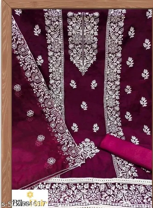 Embroidered Floral Patiala Suits for Women (Purple, Un Stitched)