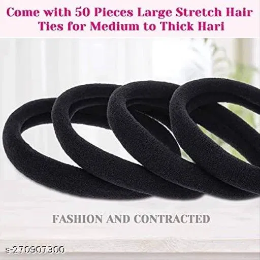 Cotton Hair Bands for Women, Pack of 50 (Black, Pack of 50)