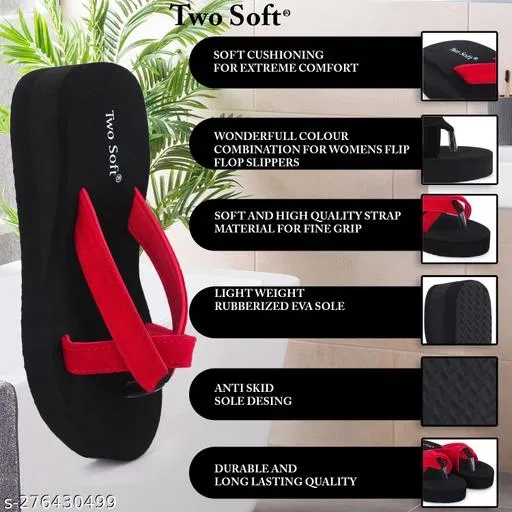 Twosoft Velvet Flip-flops for Women (Red, 7)