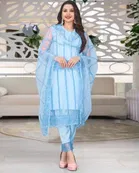 Net Solid Kurta Set with Dupatta for Women 