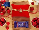 Metal Rakhi with Greeting card, Roli & Chocolate 