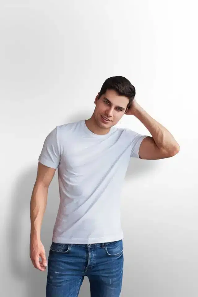 Half Sleeves T-Shirt for Men (White, L)