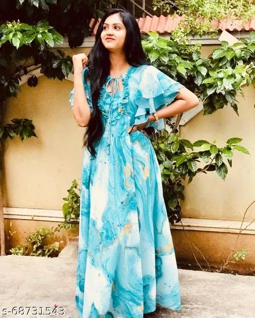 Gown for Women (Aqua Blue, L)