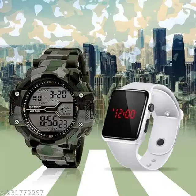Sports with Digital Watch for Mens & Boys (Multicolor, Set of 2)