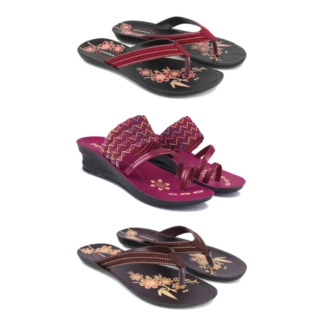 Heels with 2 Pairs Flats for Women (Multicolor, 8) (Set of 3)