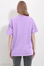 Cotton Blend Printed T-shirt for Women, Purple 