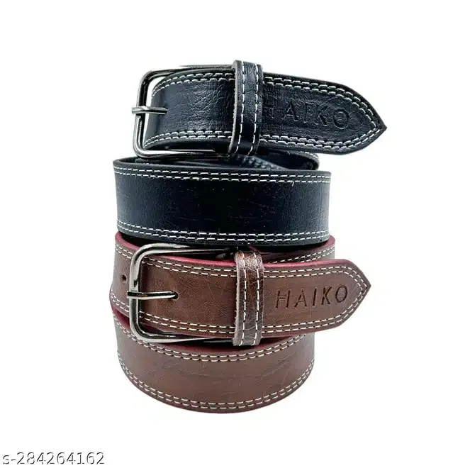 Leather Belt for Men (Pack of 2) (Multicolor, 34)