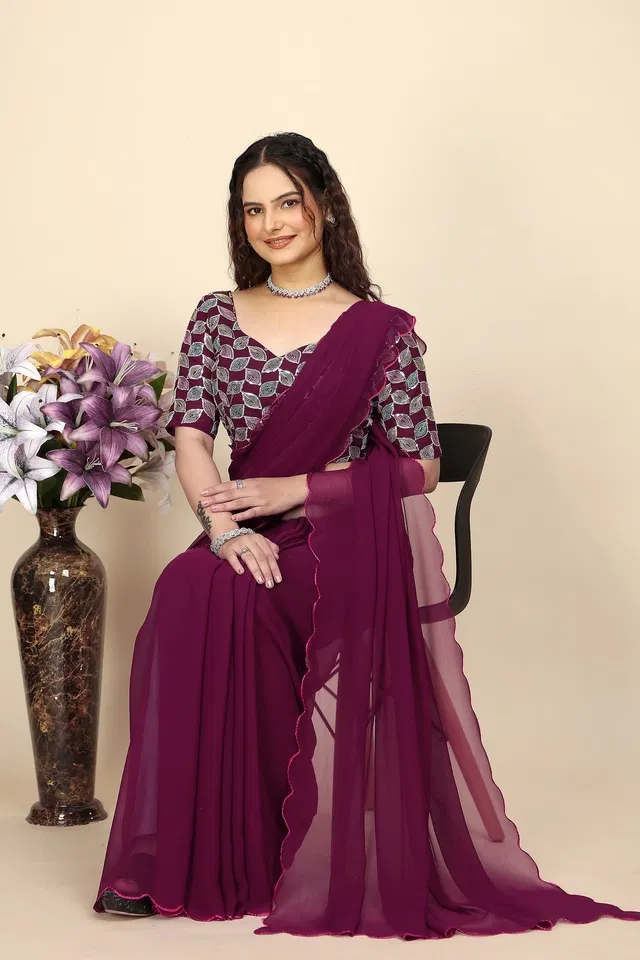 Georgette Woven Design Saree for Women (Wine, 6.3 m)