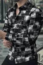 Lycra Geometric Print Shirt for Men, Grey 