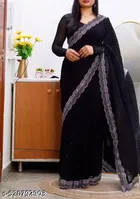 Georgette Saree for Women, Black 